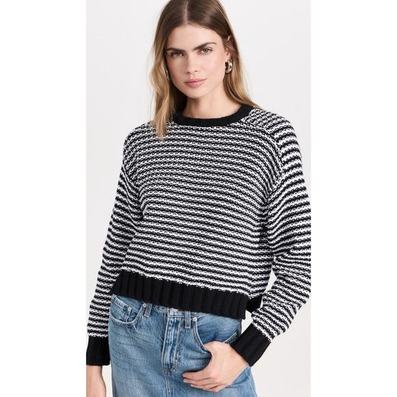 NWT $158 Evereve Pistola Adina Black White Stripe Knit Cotton Sweater Sz SMALL - Picture 6 of 16